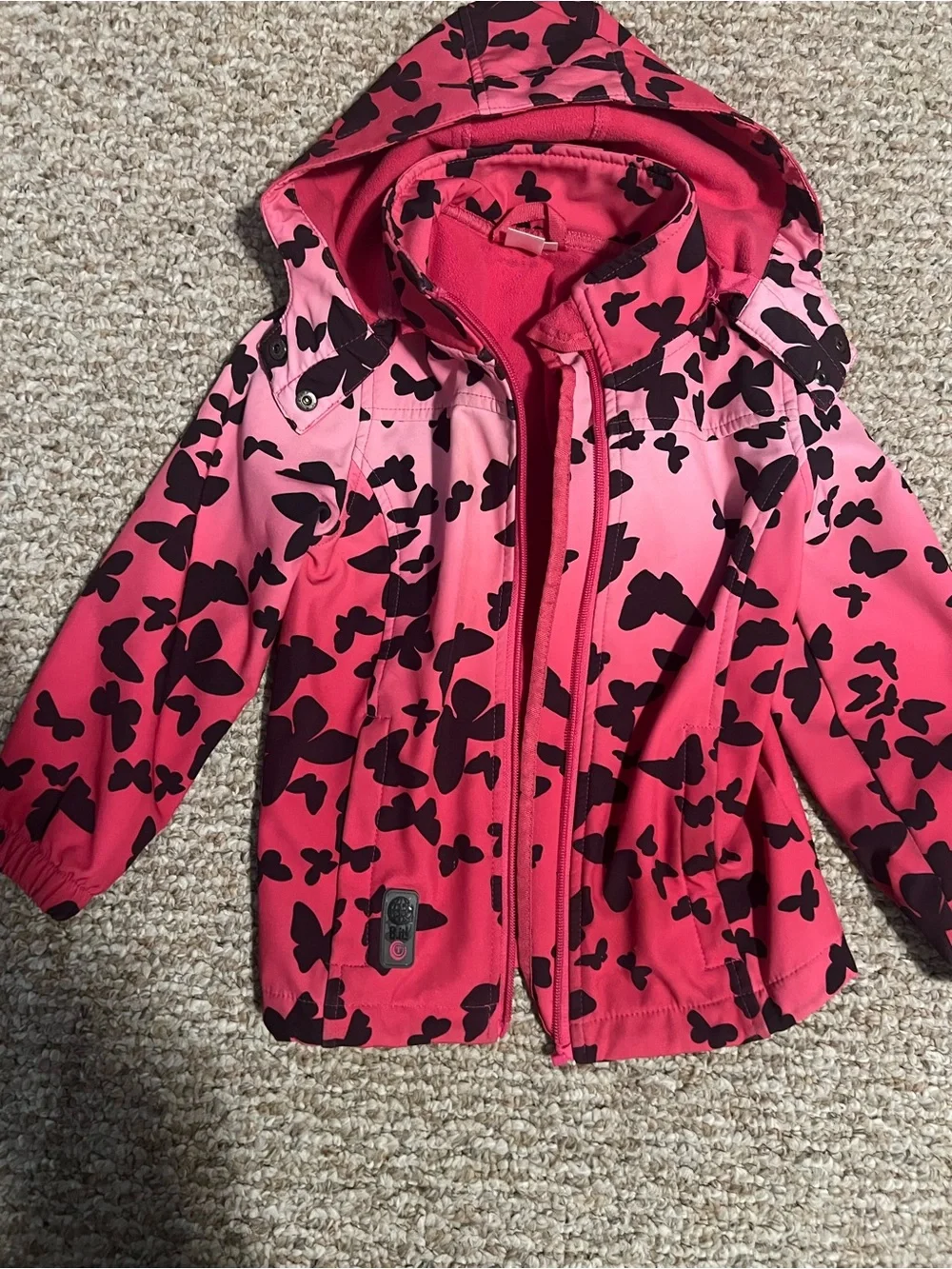 Source Unknown Pink Butterfly-Print Hooded Raincoat